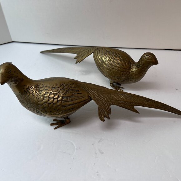Vintage Pair of SOLID BRASS Pheasant Birds MCM Decor Approx 5" x15” - Picture 13 of 13